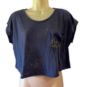 Mascara XL Blue Burnout Crop Top Studded Pocket Cropped